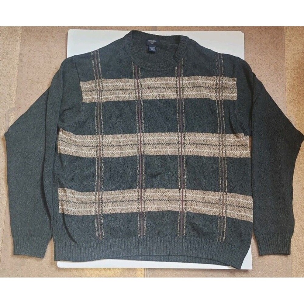Vintage 90s Dockers Knit Crewneck Sweater Mens XXLT Gray Tan Striped Pullover